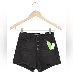 SO Junior’s super high rise size 7 black denim cutoff curvy shortie.#jeansshorts